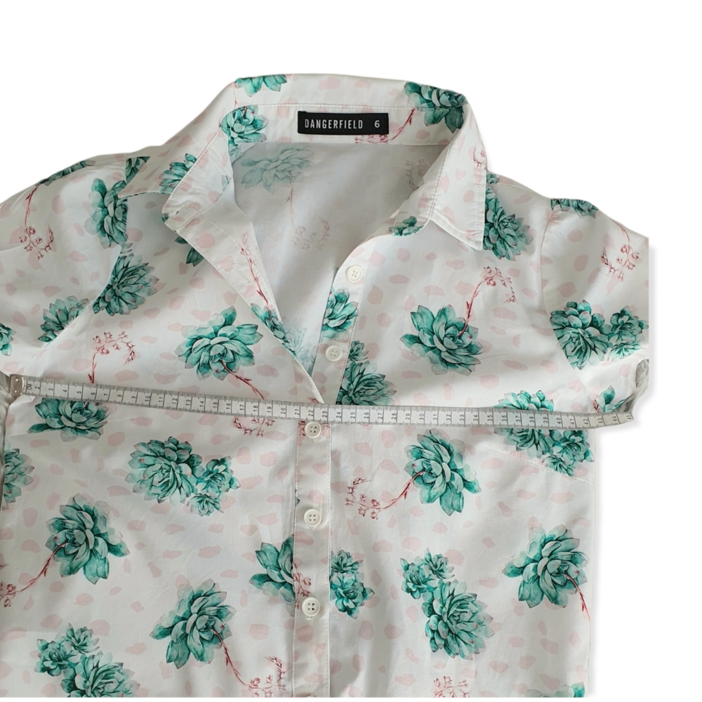 Dangerfield Floral Front Tie Shirt Sz 6 - Picture 4 of 11